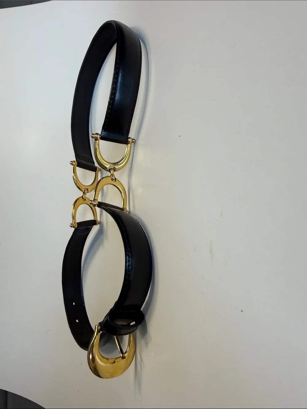 Black Leather Belt with Gold Hardware - Women's Accessory